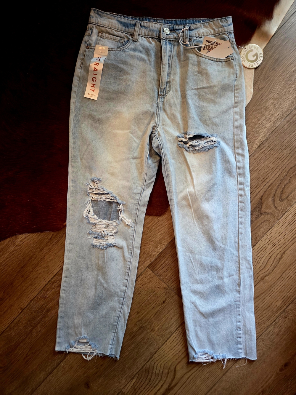 GOGO Straight Light Wash Distressed Jeans